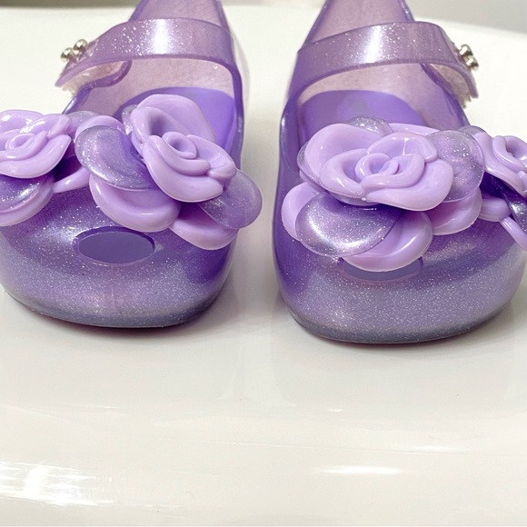MINI MELISSA glittery purple rose flower ULTRAGIRL GARDEN MARY JANE jelly shoes - Picture 4 of 9